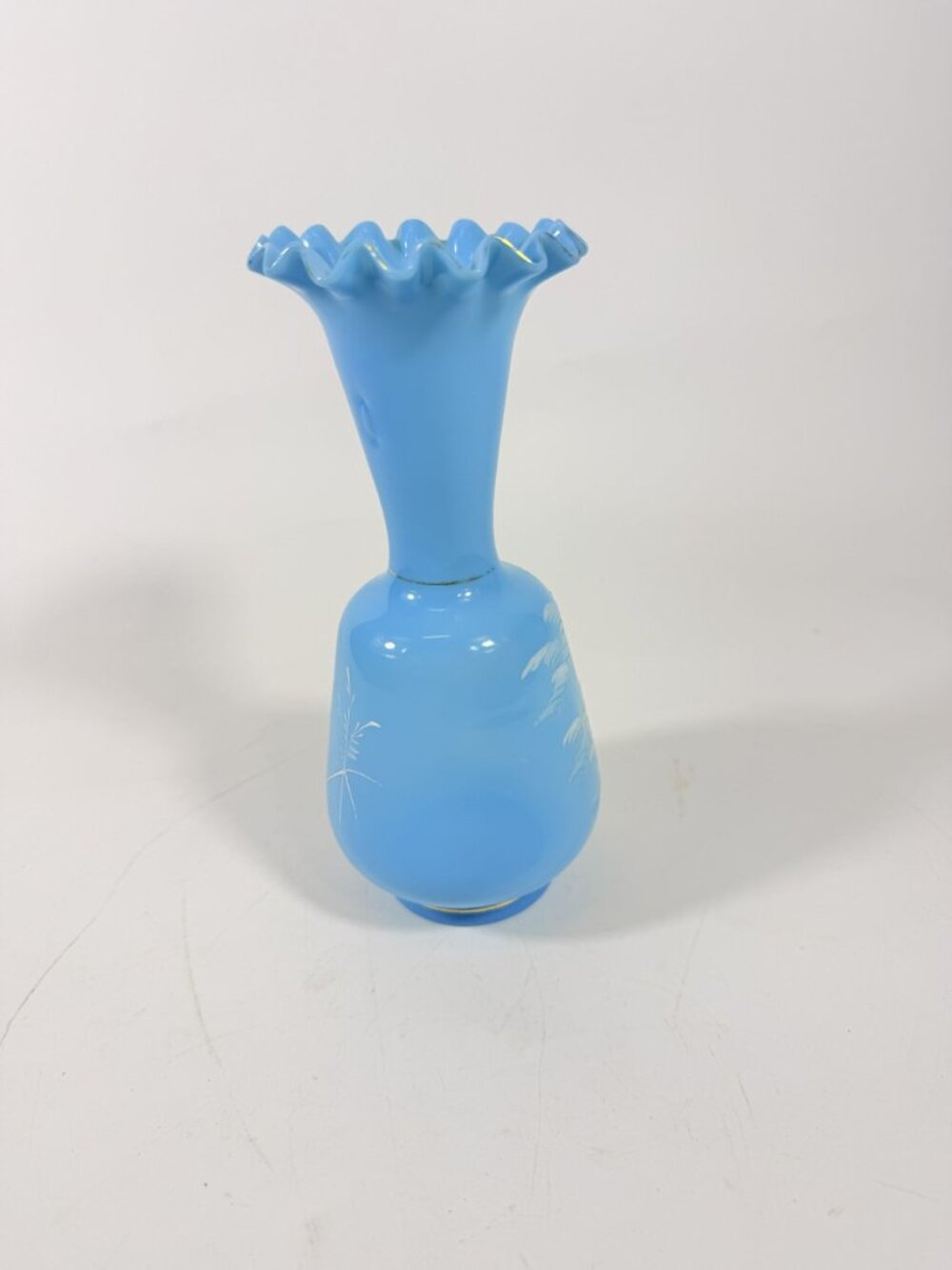 Glass Vase Mary Gregory White Enameled Silhouette Boy Westmorland Hand Painted V - Picture 8 of 16